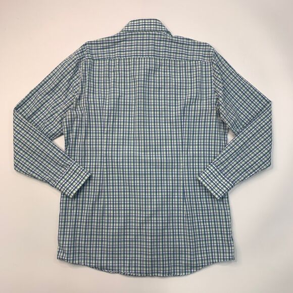 Hugo Boss Shirt Mens 16 Blue Green Slim Sharp Fit Plaid Button Up Long Sleeve - Picture 8 of 11